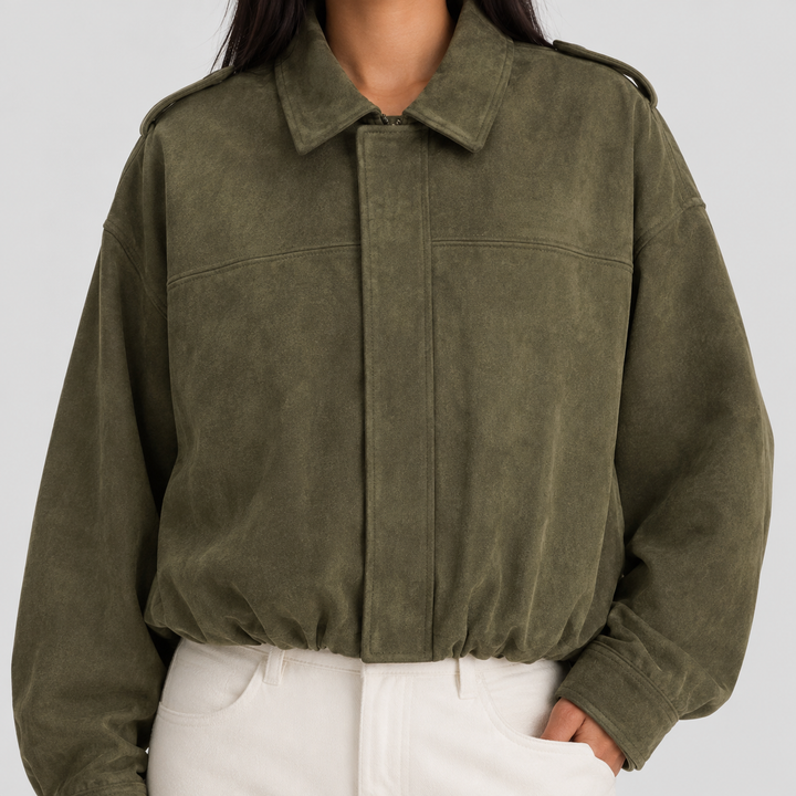 Cropped Oversized Suede Bomber Jacket for women - view 4