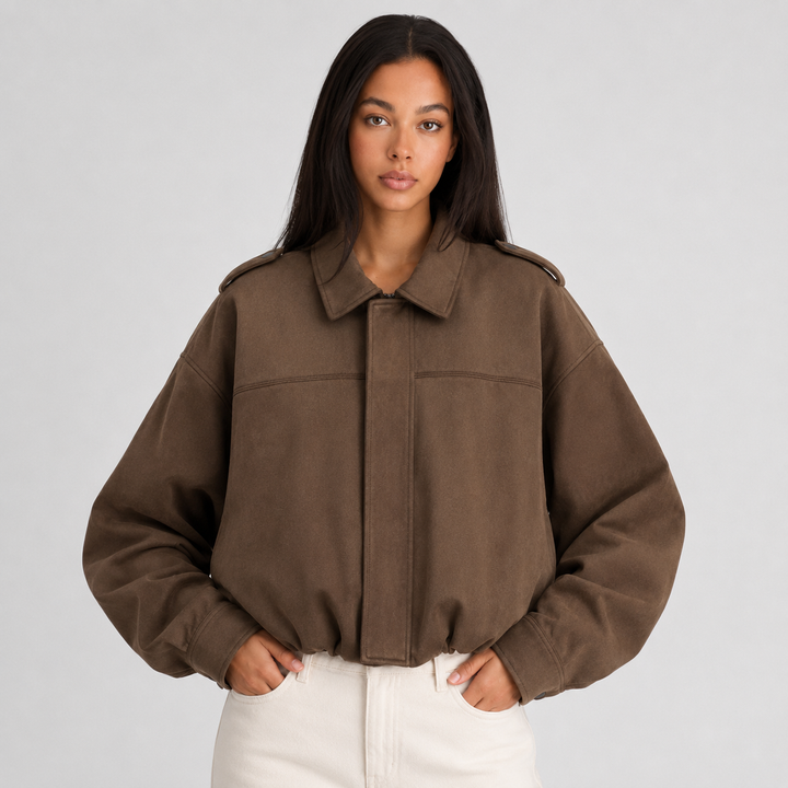 Cropped Oversized Suede Bomber Jacket for women - view 5