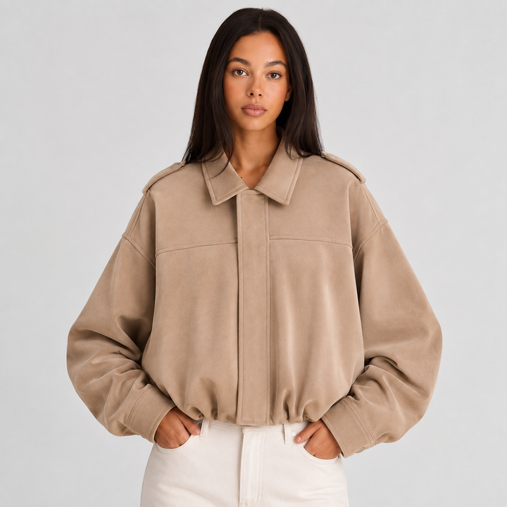Cropped Oversized Suede Bomber Jacket for women - view 6
