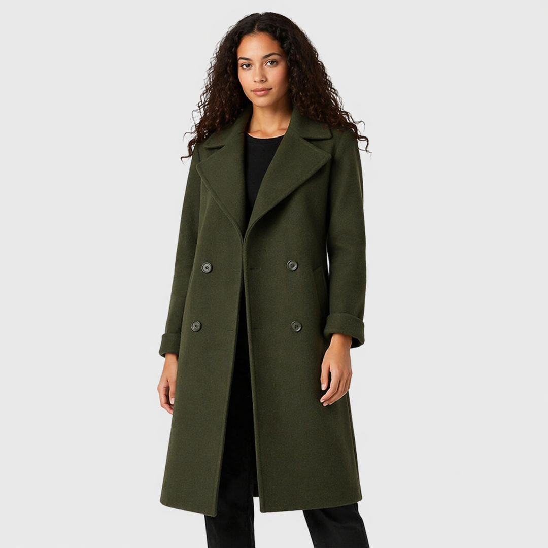Domitille Classic Trench Coat Belted Double Breasted for Women in Olive Green