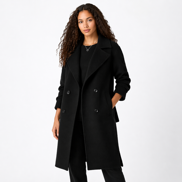 Domitille Classic Trench Coat Belted Double Breasted for Women in Black