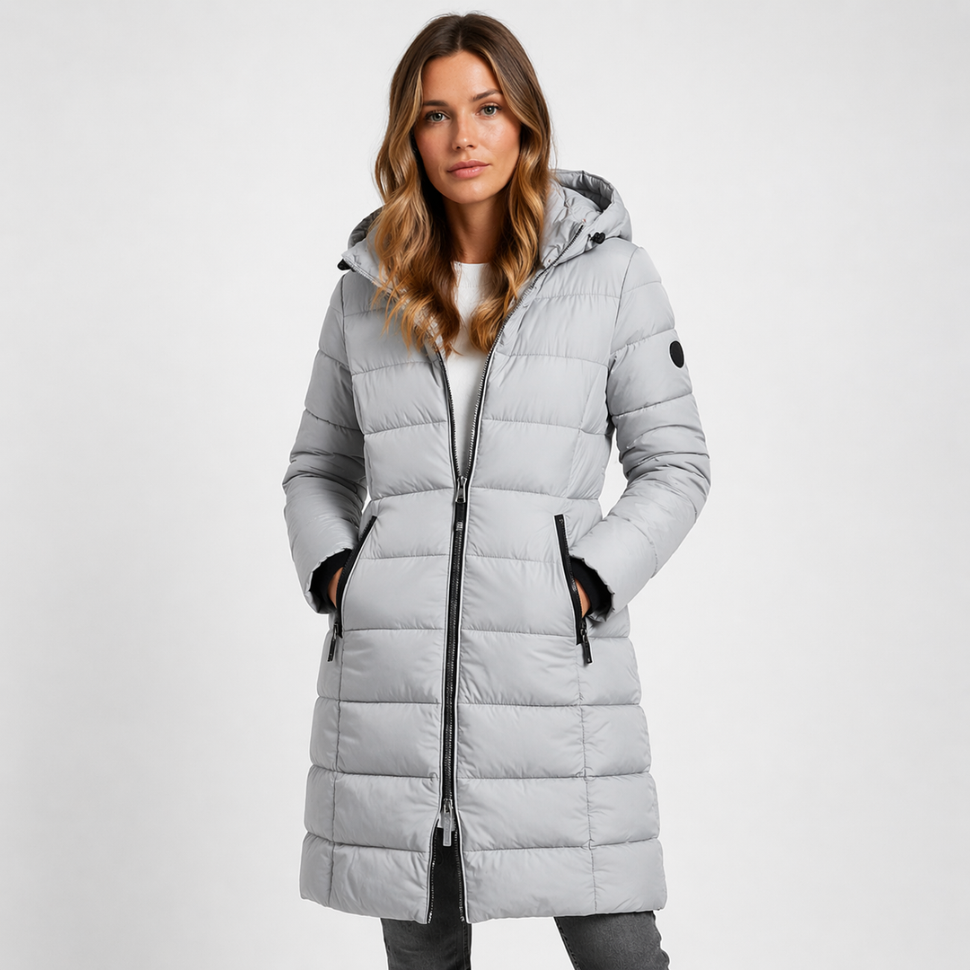 Hooded Longline Puffer Jacket — puffer jacket for women in black