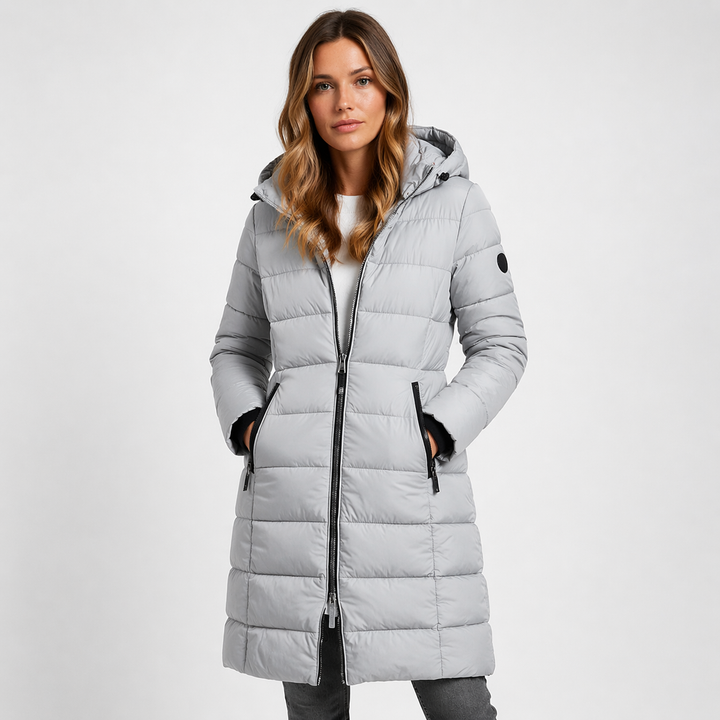 Hooded Longline Puffer Jacket — puffer jacket for women in black
