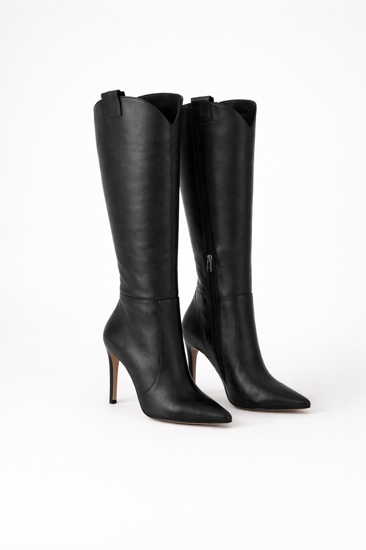 Pointed Heeled Knee High Boots — knee high boots for women in black leather