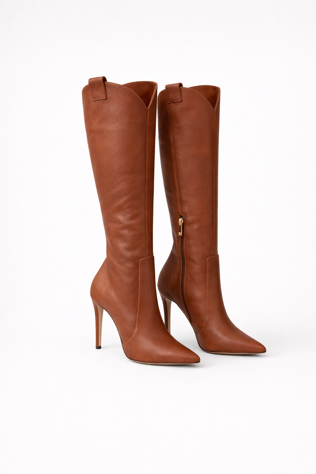 Pointed Heeled Knee High Boots — knee high boots for women in beige suede