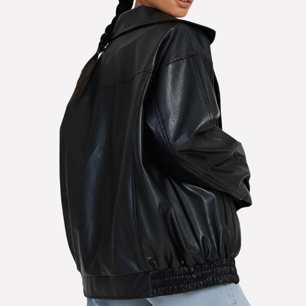 Hazel | Oversized Faux Leather Bomber Jacket for Women