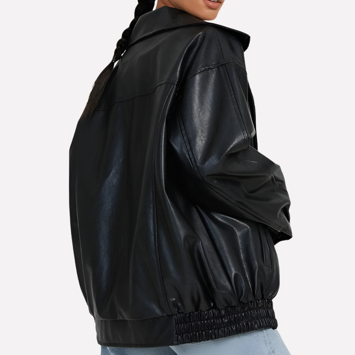 Hazel | Oversized Faux Leather Bomber Jacket for Women