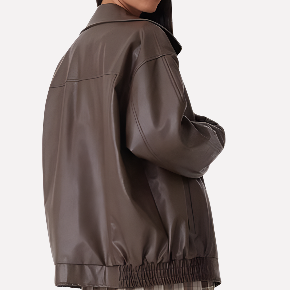 Hazel | Oversized Faux Leather Bomber Jacket for Women