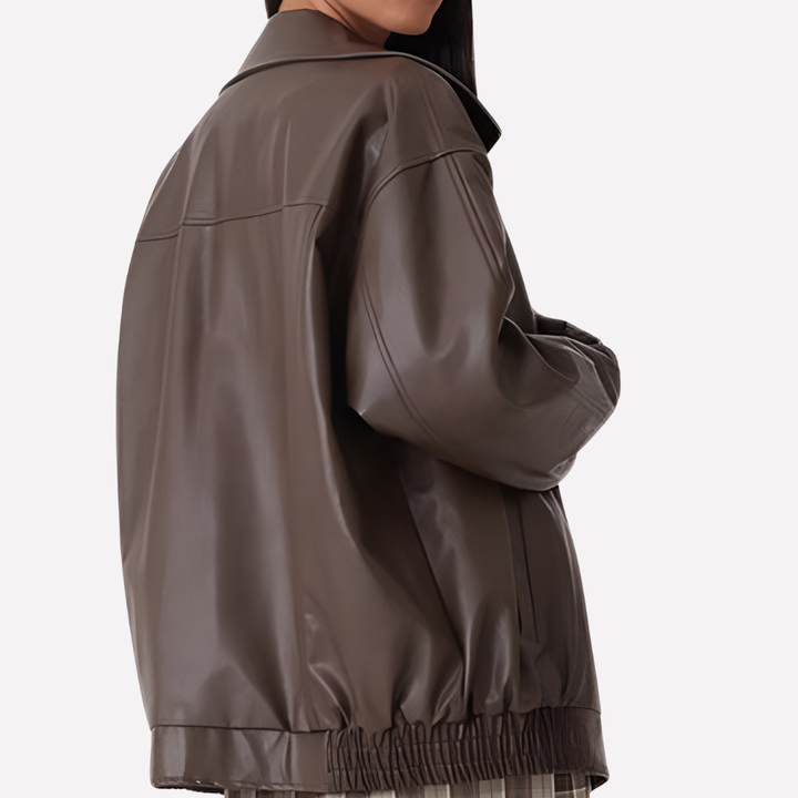 Hazel | Oversized Faux Leather Bomber Jacket for Women