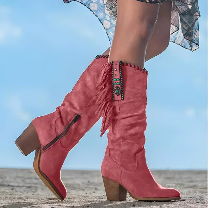 Maelis | Fringed Knee High Cowboy Boots for Women - side view