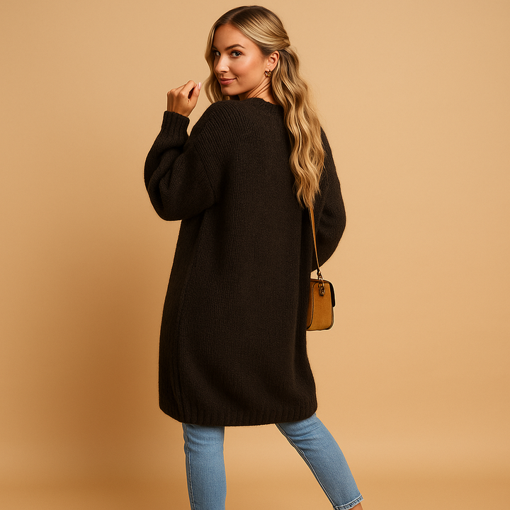 Florence Classic Long Cardigan Knitted Oversized for Women in Black