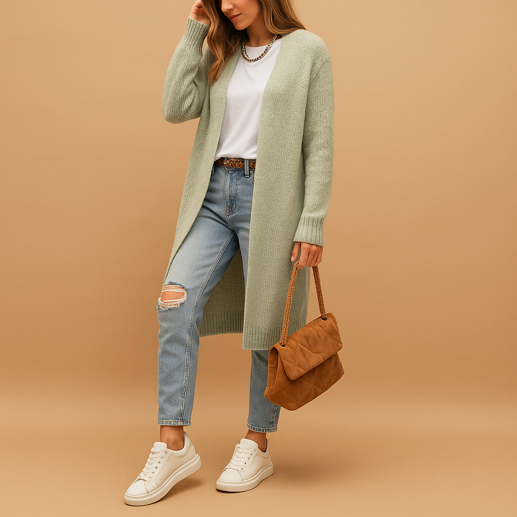 Florence Classic Long Cardigan Knitted Oversized for Women in Gray