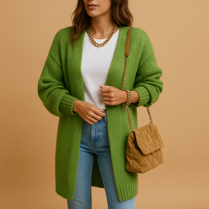 Florence Classic Long Cardigan Knitted Oversized for Women in Green