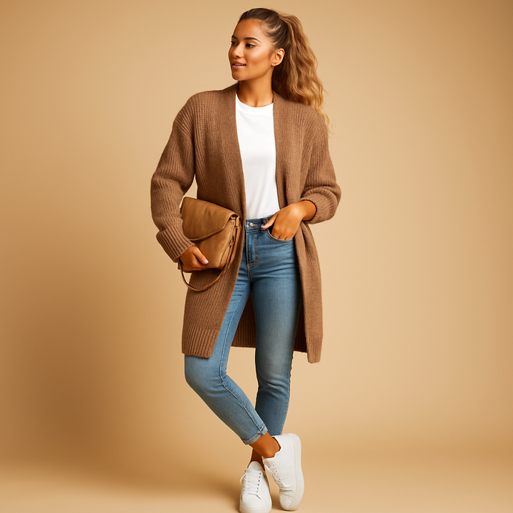 Florence Classic Long Cardigan Knitted Oversized for Women in Khaki