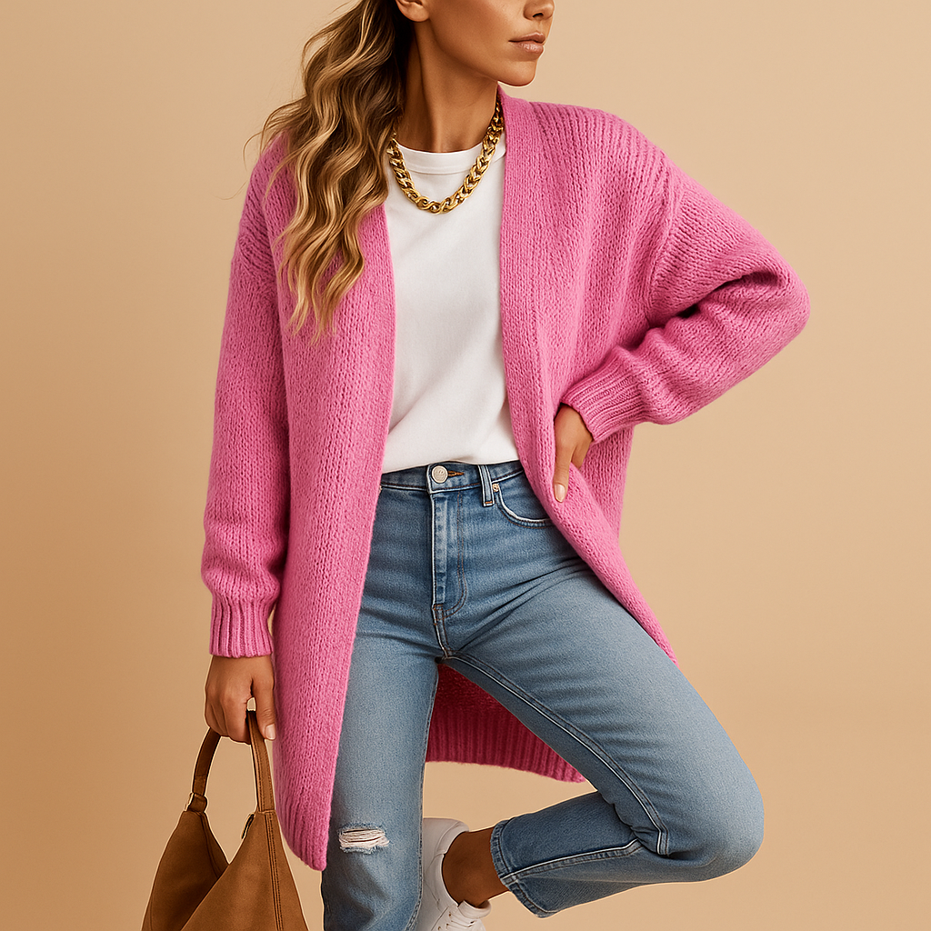 Florence Classic Long Cardigan Knitted Oversized for Women in Pink