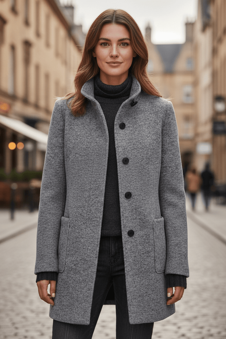 Tailored Wool Blend Short Coat — wool coat for women in purple
