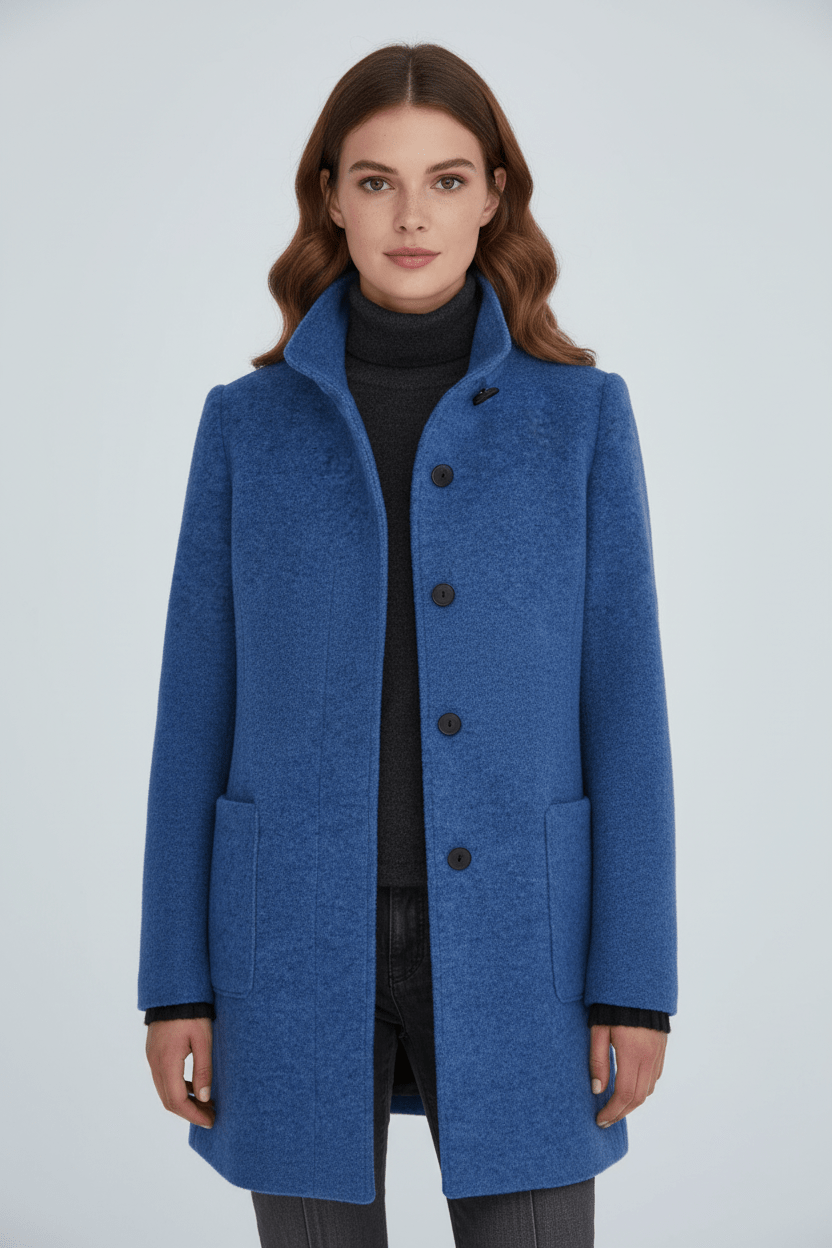 Tailored Wool Blend Short Coat — wool coat for women in blue