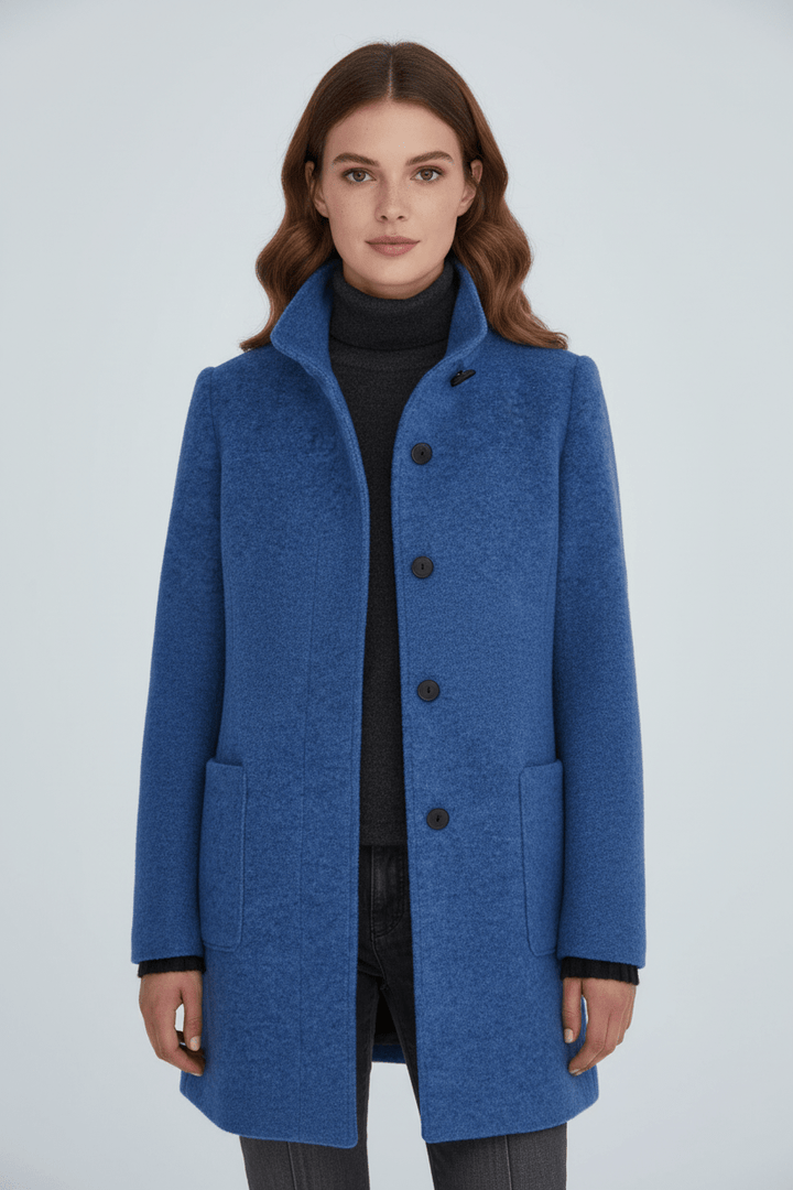Tailored Wool Blend Short Coat — wool coat for women in blue