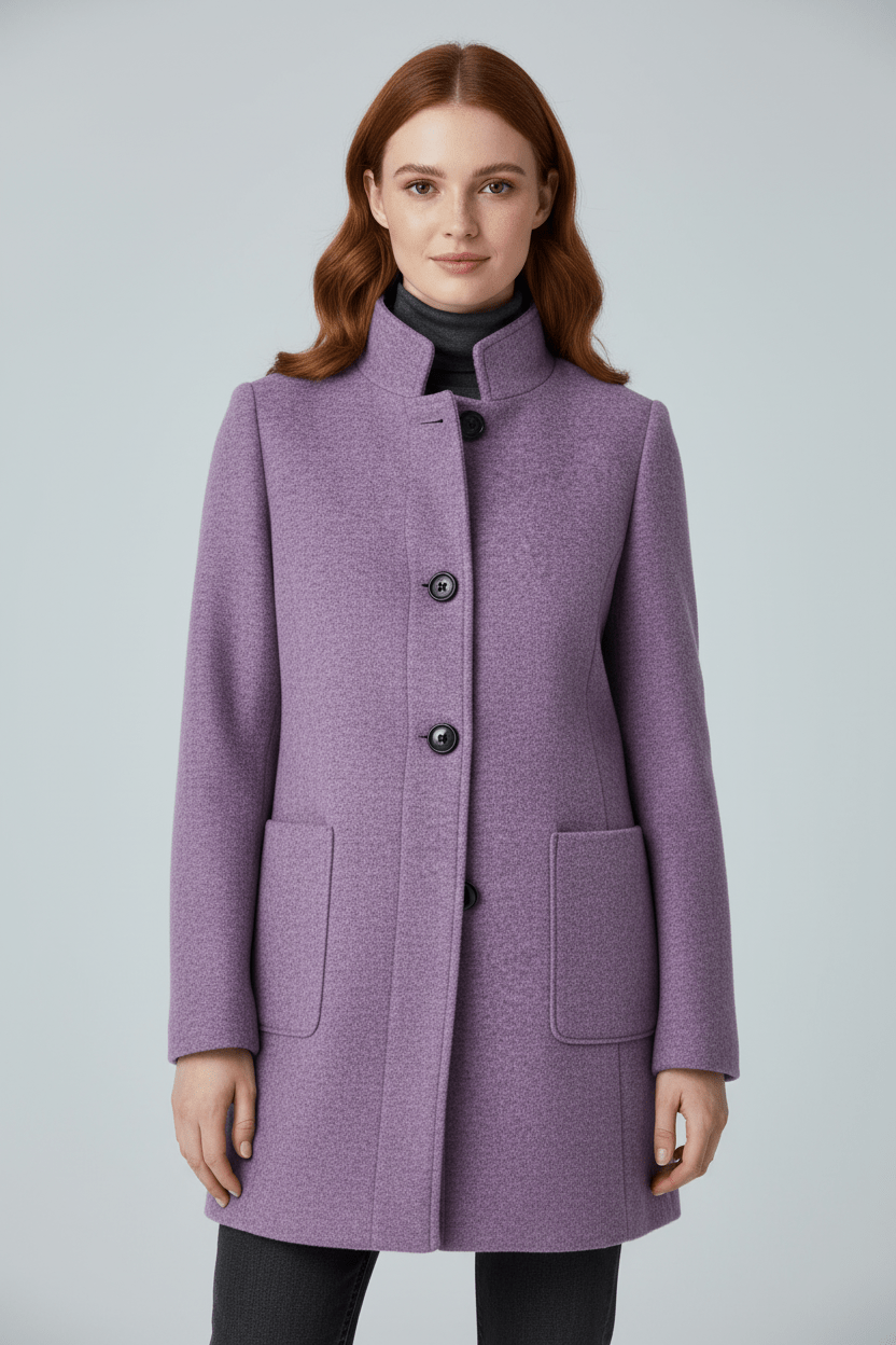 Tailored Wool Blend Short Coat — wool coat for women in purple