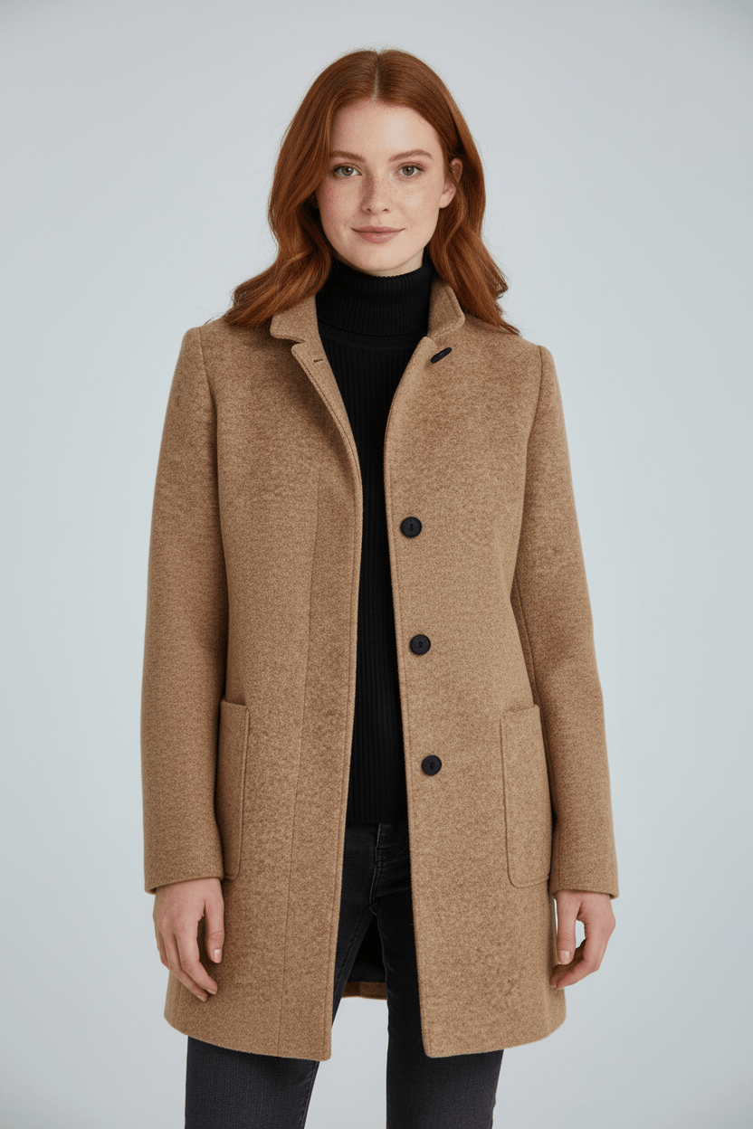 Tailored Wool Blend Short Coat — wool coat for women in khaki