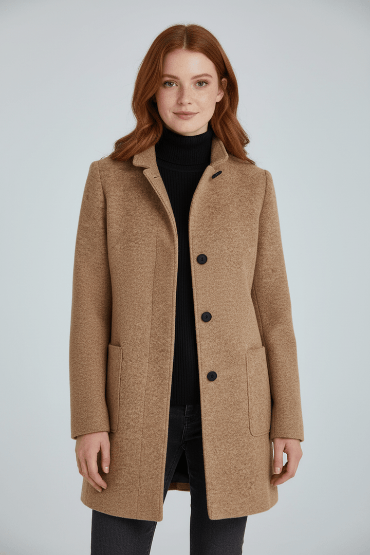 Tailored Wool Blend Short Coat — wool coat for women in khaki