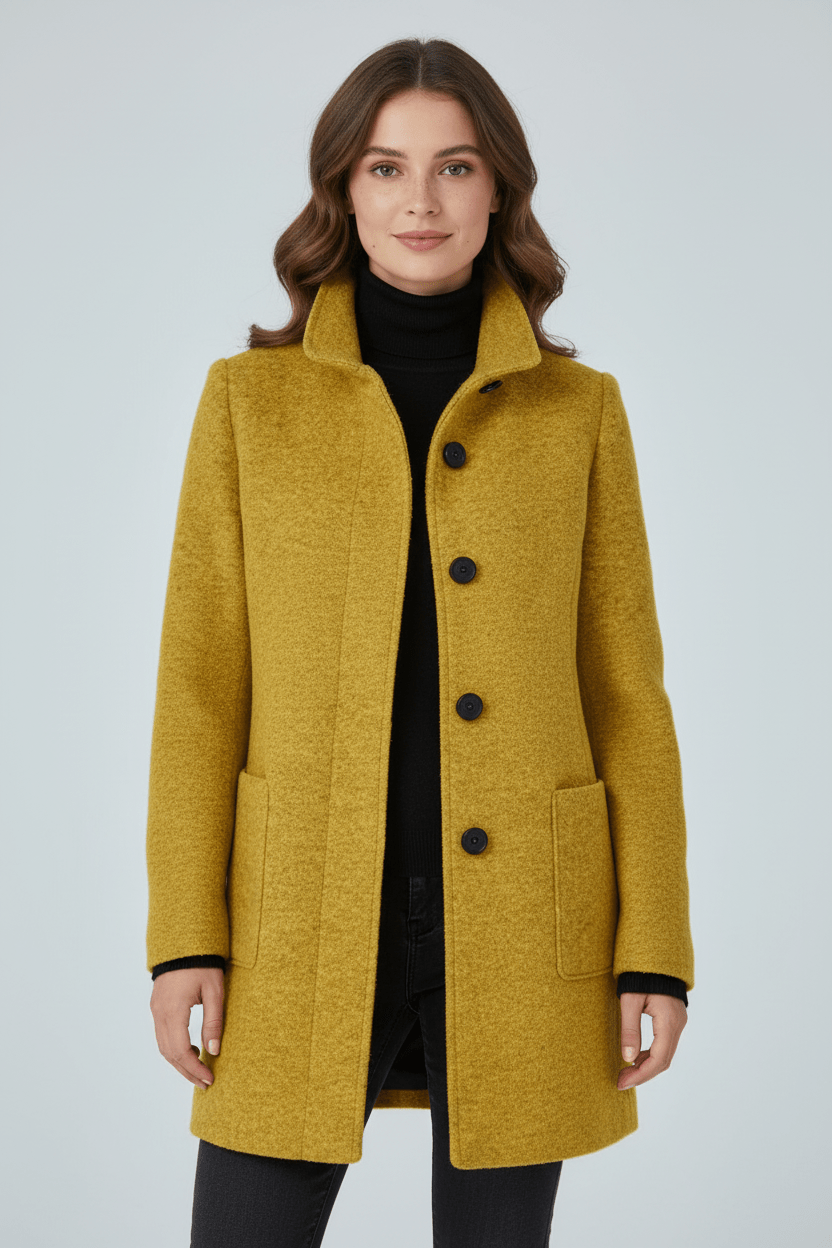 Tailored Wool Blend Short Coat — wool coat for women in yellow