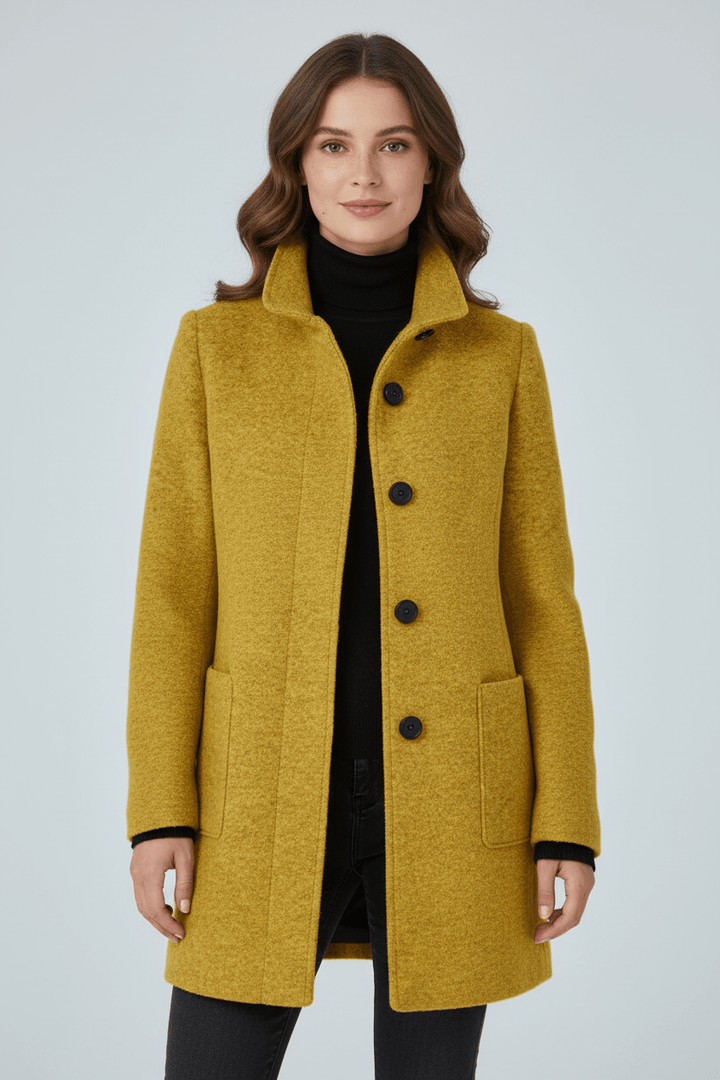 Tailored Wool Blend Short Coat — wool coat for women in yellow
