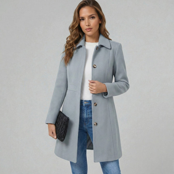 Aurore A Line Coat Button Front Notch Lapel for Women in Grey