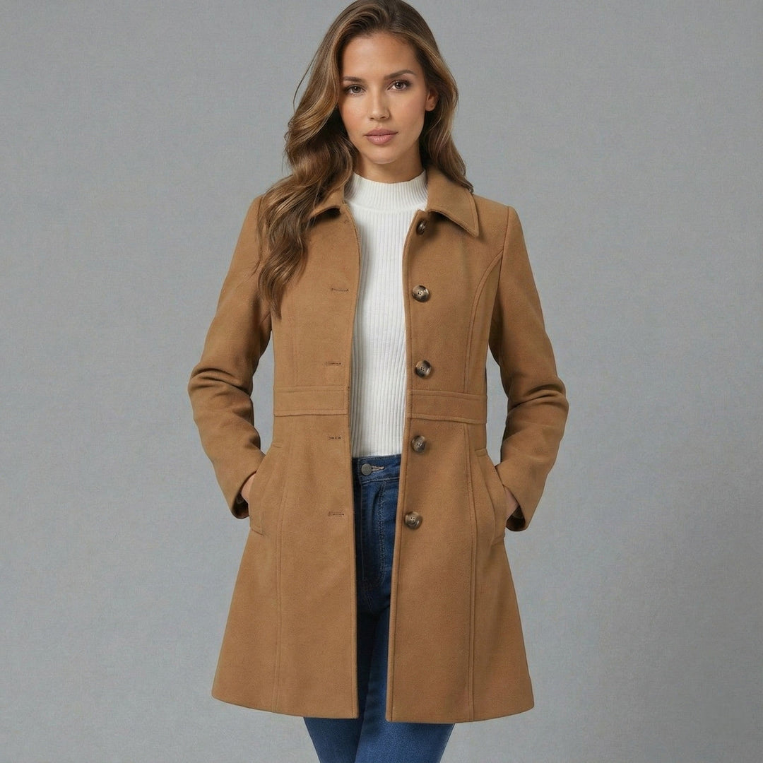 Aurore A Line Coat Button Front Notch Lapel for Women in Brown
