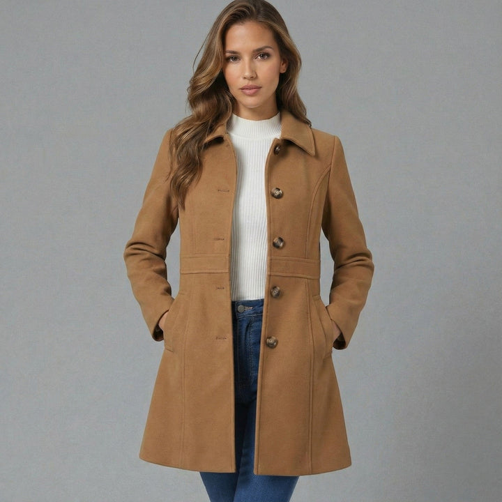 Aurore A Line Coat Button Front Notch Lapel for Women in Brown