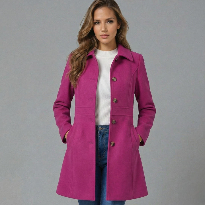 Aurore A Line Coat Button Front Notch Lapel for Women in Pink