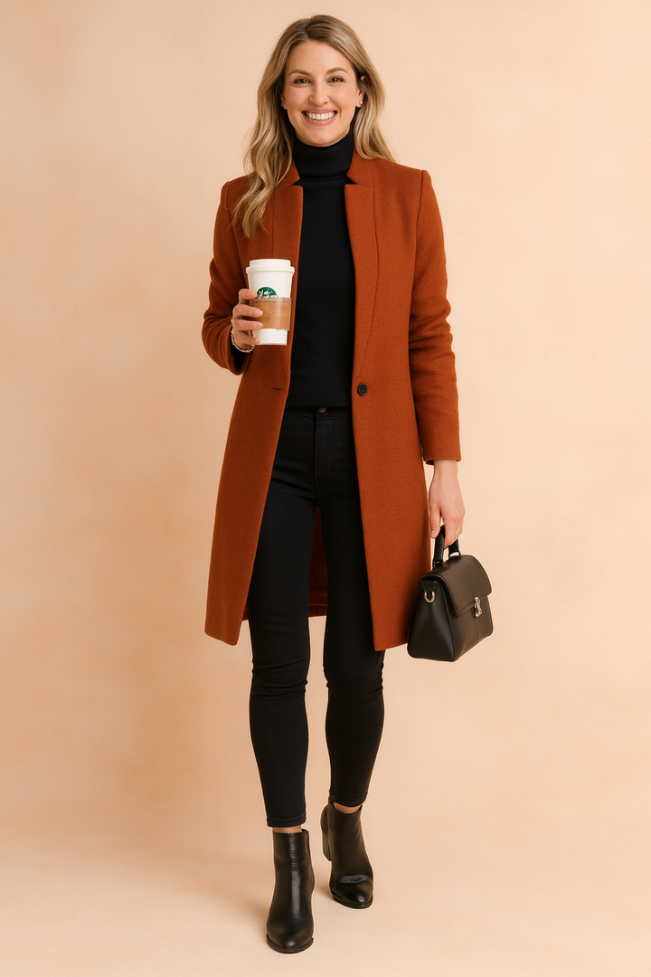 Apolline Minimalist Longline Coat Open Front Camel for Women, view 3
