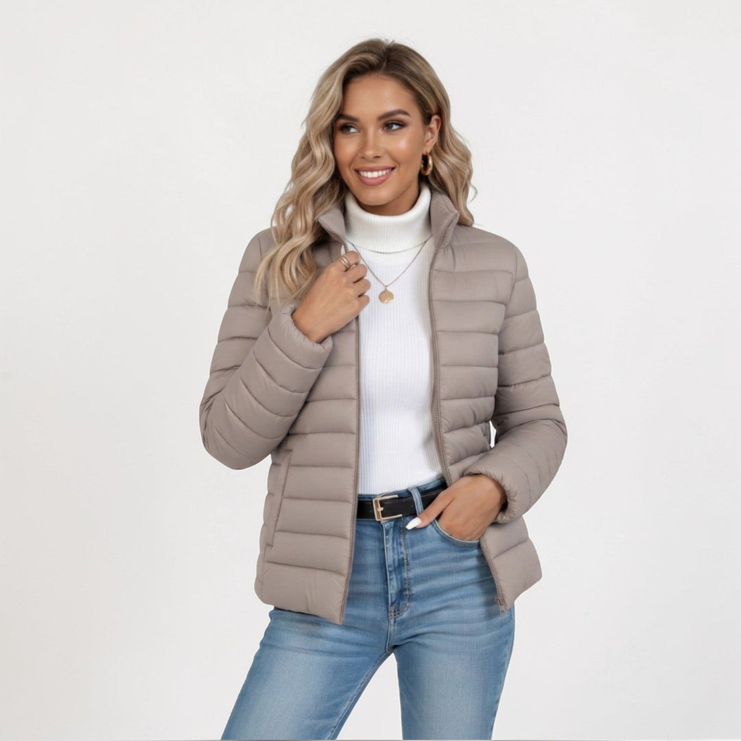 Célestine Lightweight Quilted Jacket Stand Collar Cropped for Women in Grey