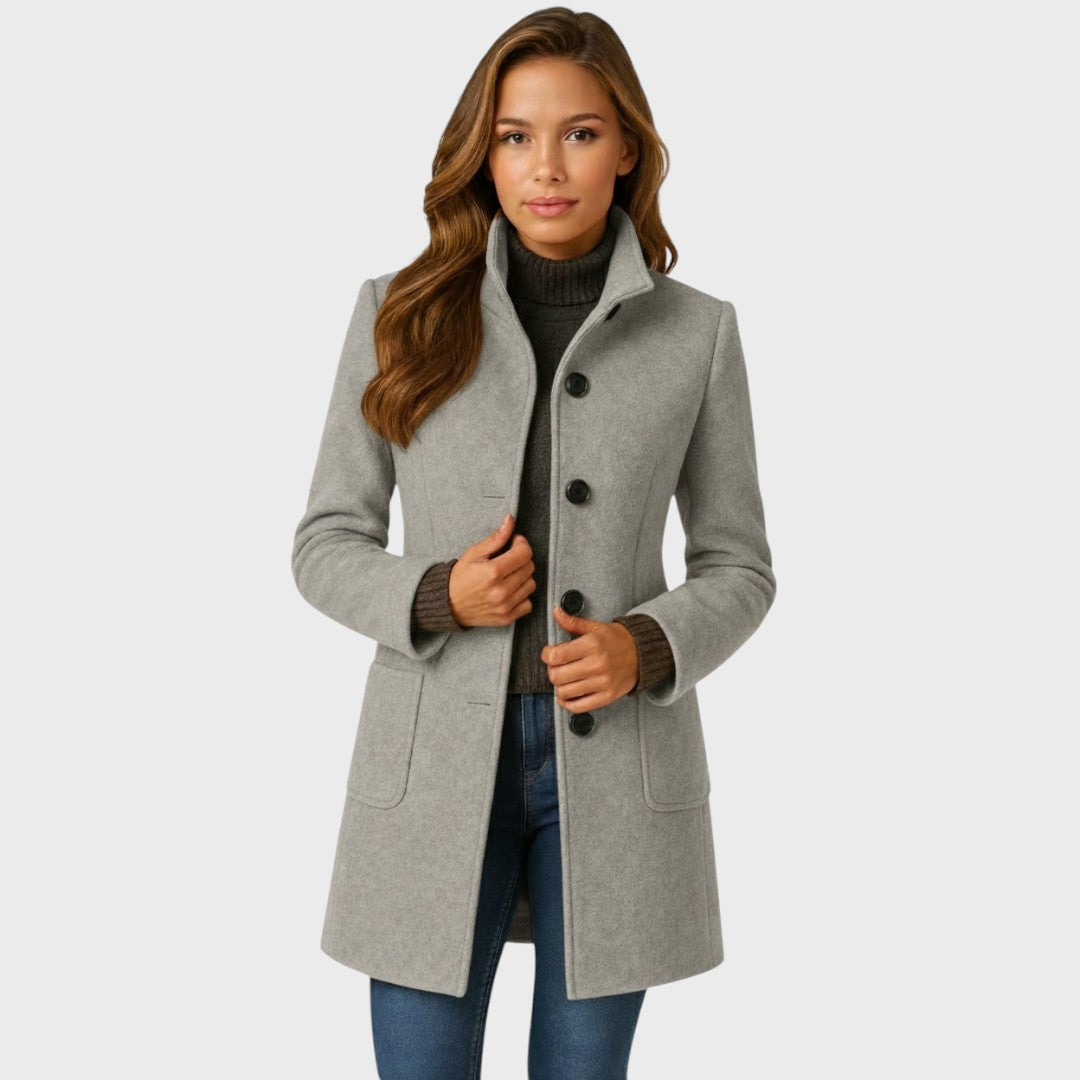 Stand Collar Wool Blend Coat — wool coat for women in red