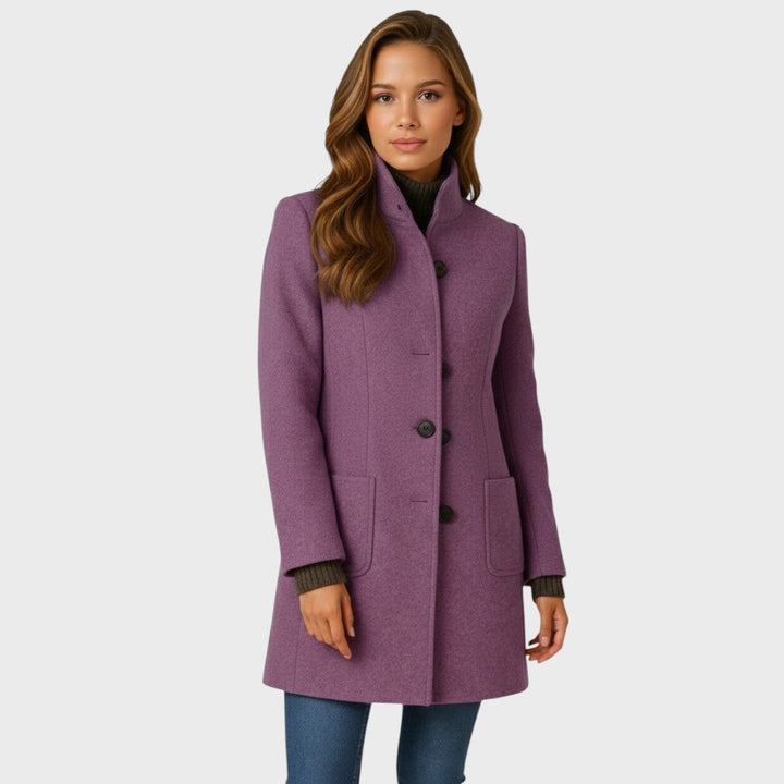 Stand Collar Wool Blend Coat — wool coat for women in khaki