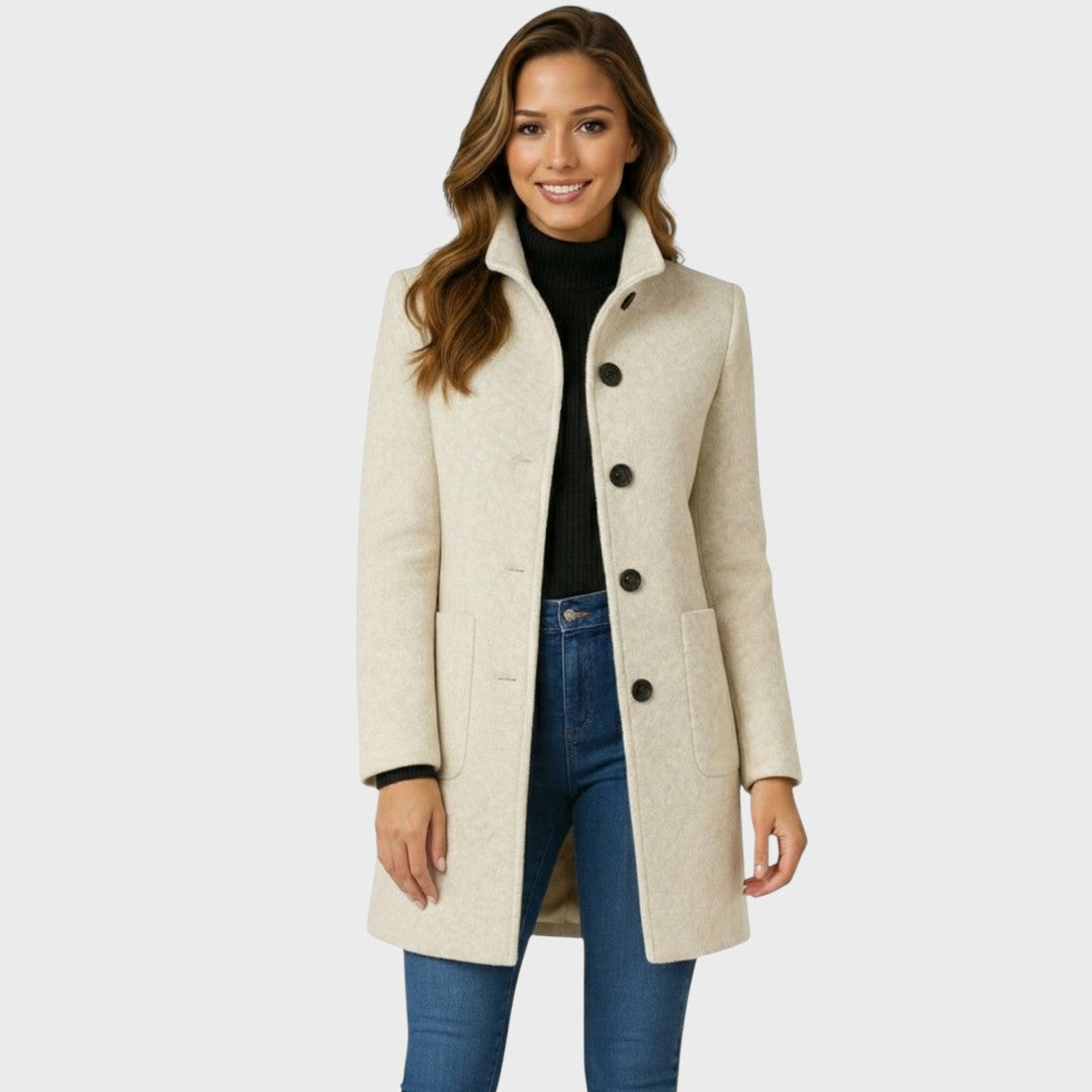 Stand Collar Wool Blend Coat — wool coat for women in dark green