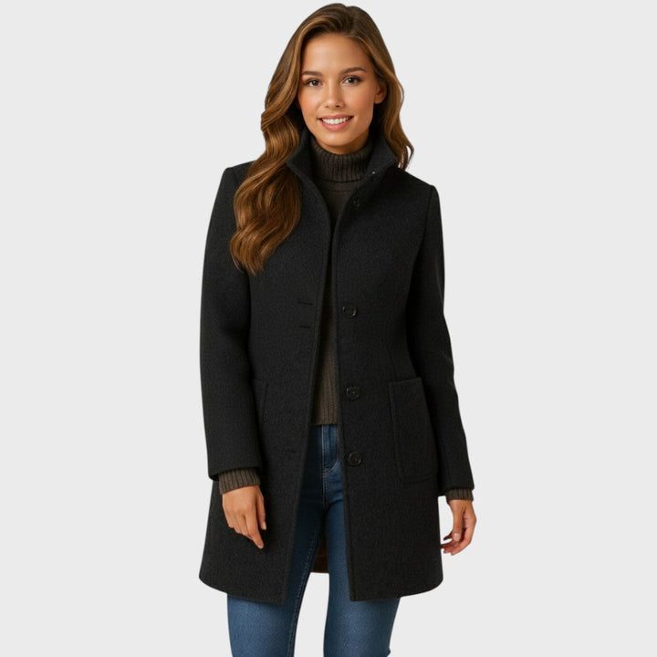 Stand Collar Wool Blend Coat — wool coat for women in cream