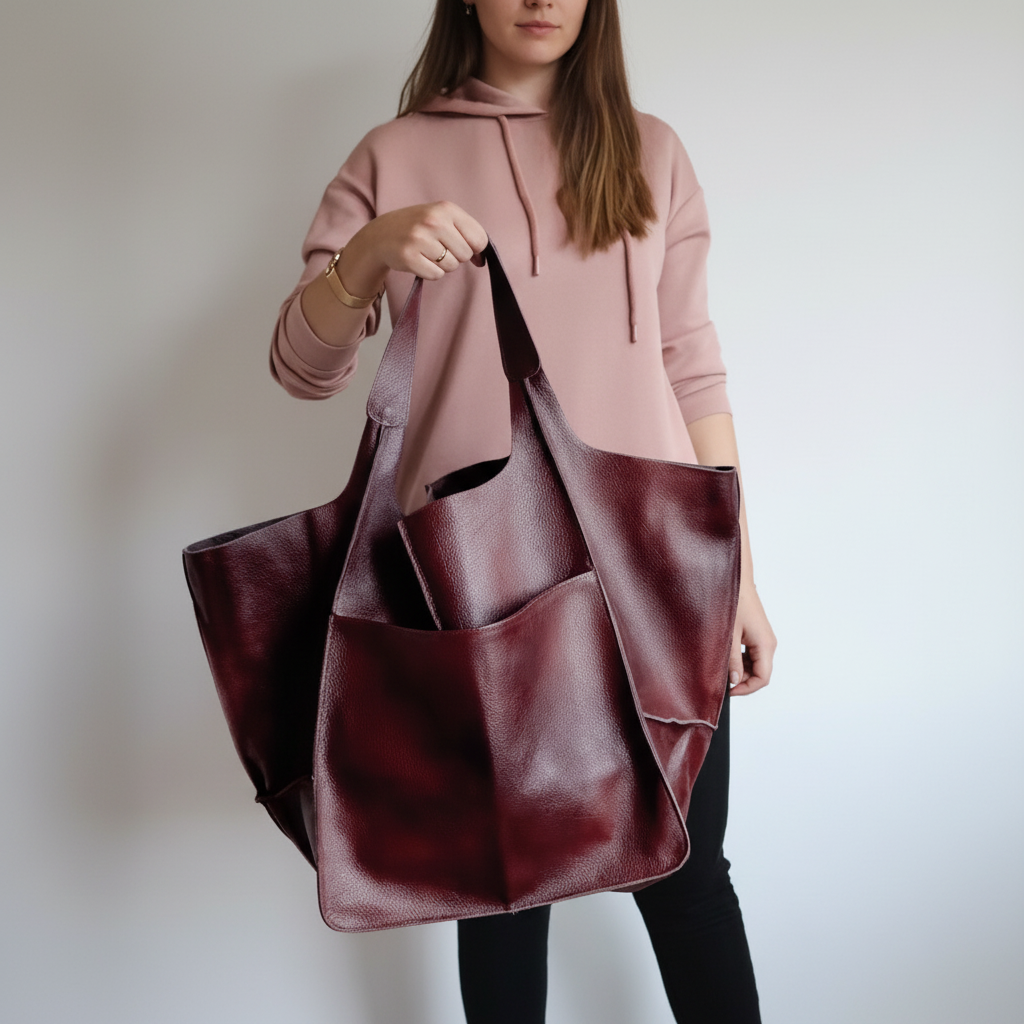Florine | Large Leather Tote Bag for Women - angled view