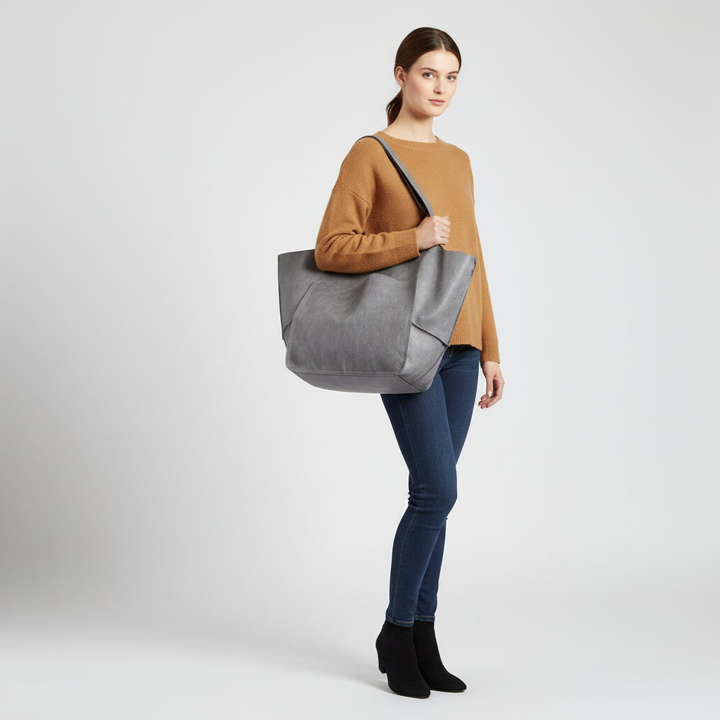 Florine | Large Leather Tote Bag for Women - worn view