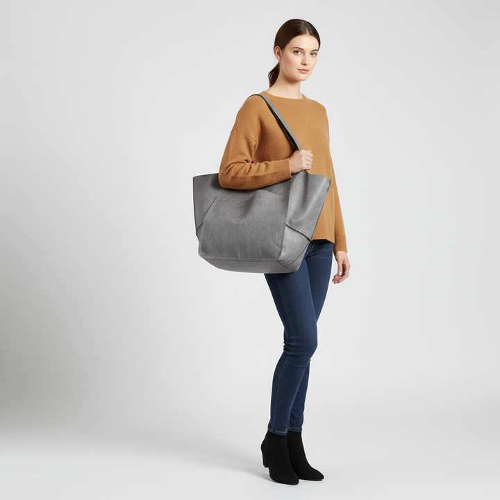 Florine | Large Leather Tote Bag for Women - worn view