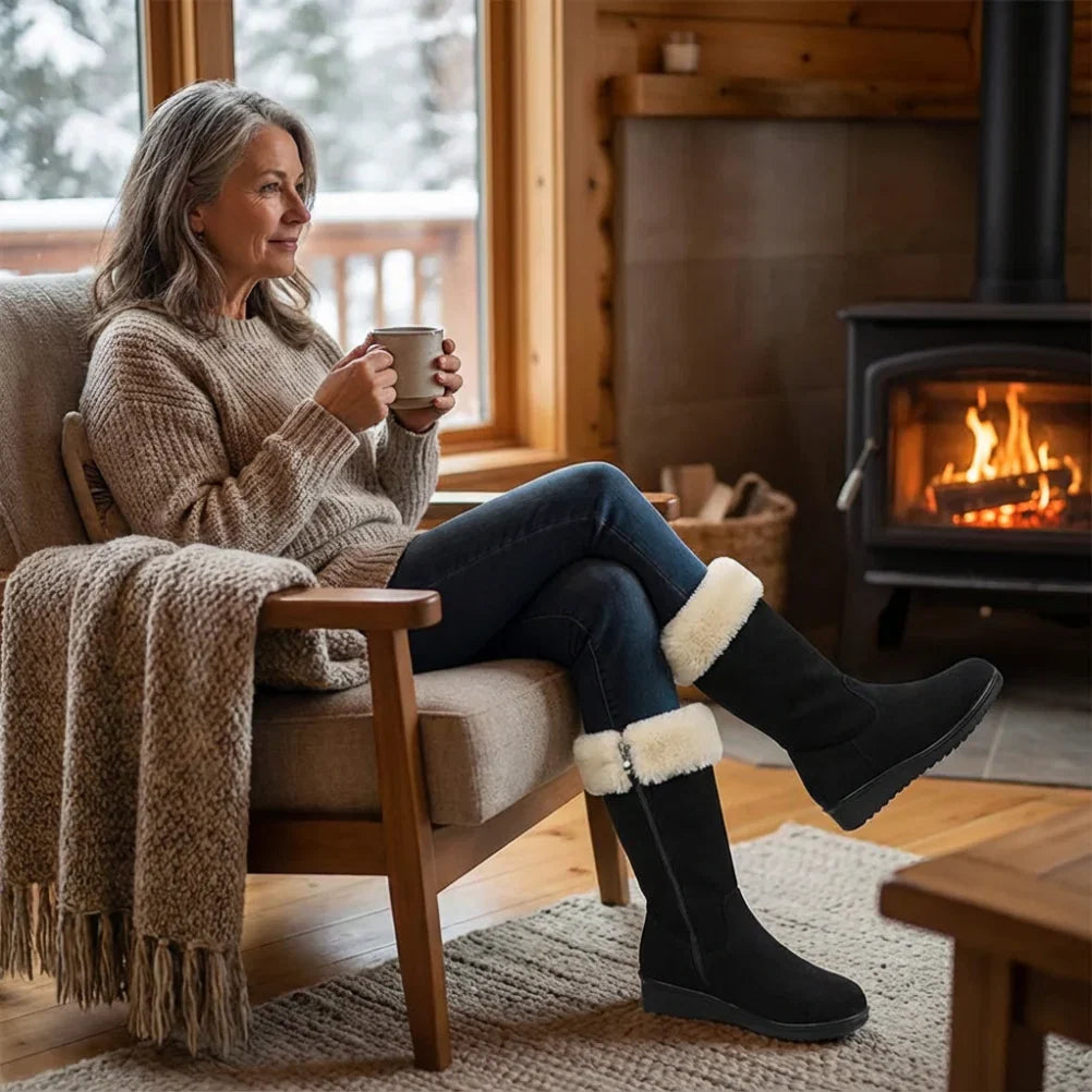 Fur Lined Suede Winter Boots — winter boots for women in beige
