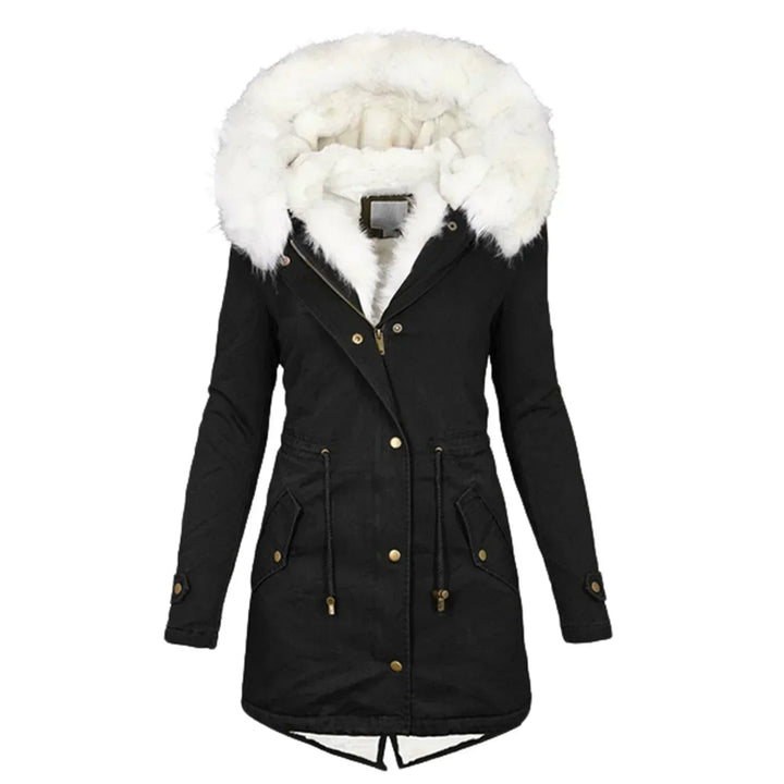 Adrienne Hooded Winter Parka Coat Faux Fur Trim for Women in Noir