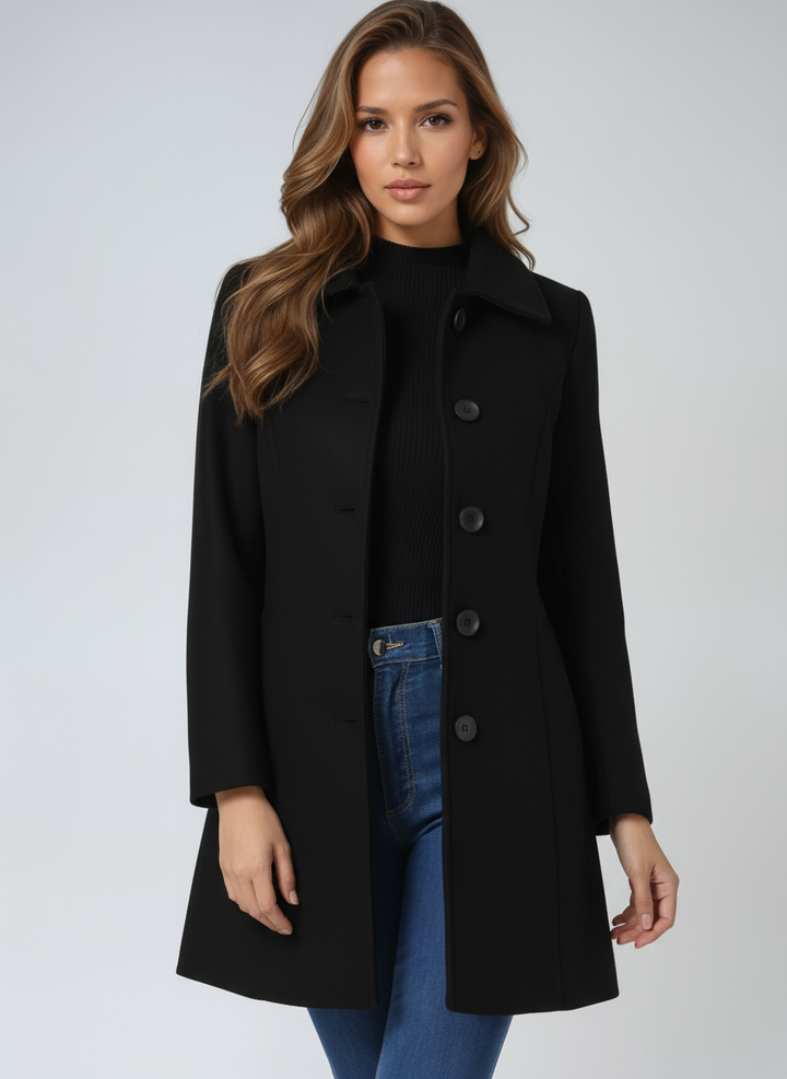 Clotilde Single Breasted Winter Trench Coat Belted for Women in Black