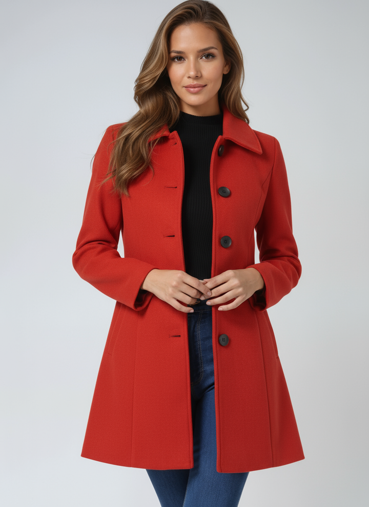 Clotilde Single Breasted Winter Trench Coat Belted for Women in Red
