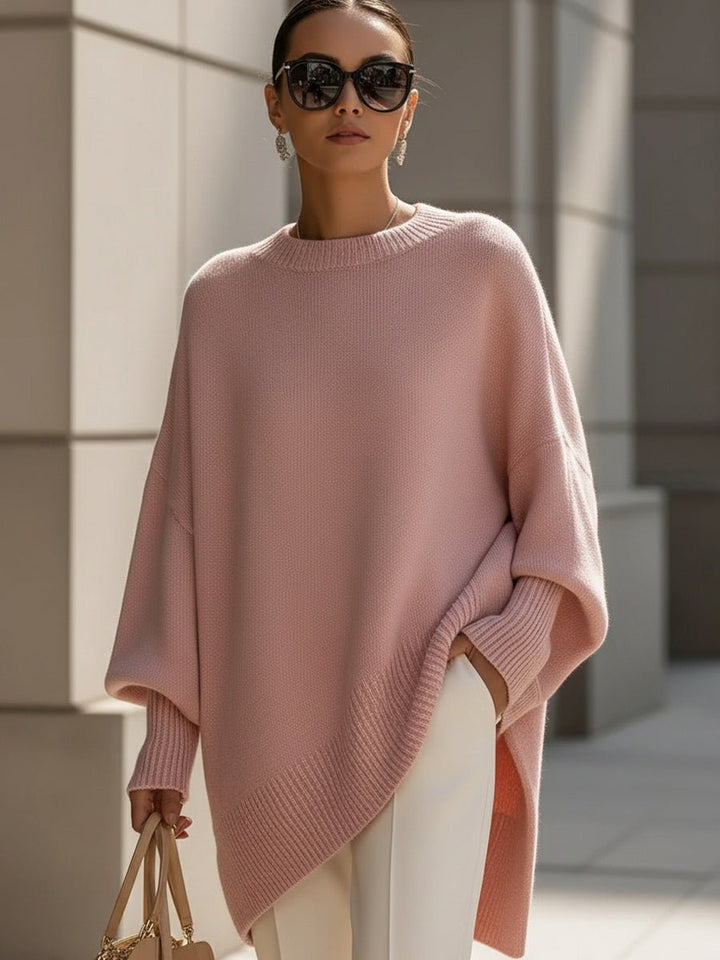 Bernadette Draped Oversized Knit Sweater Crew Neck for Women in Pink