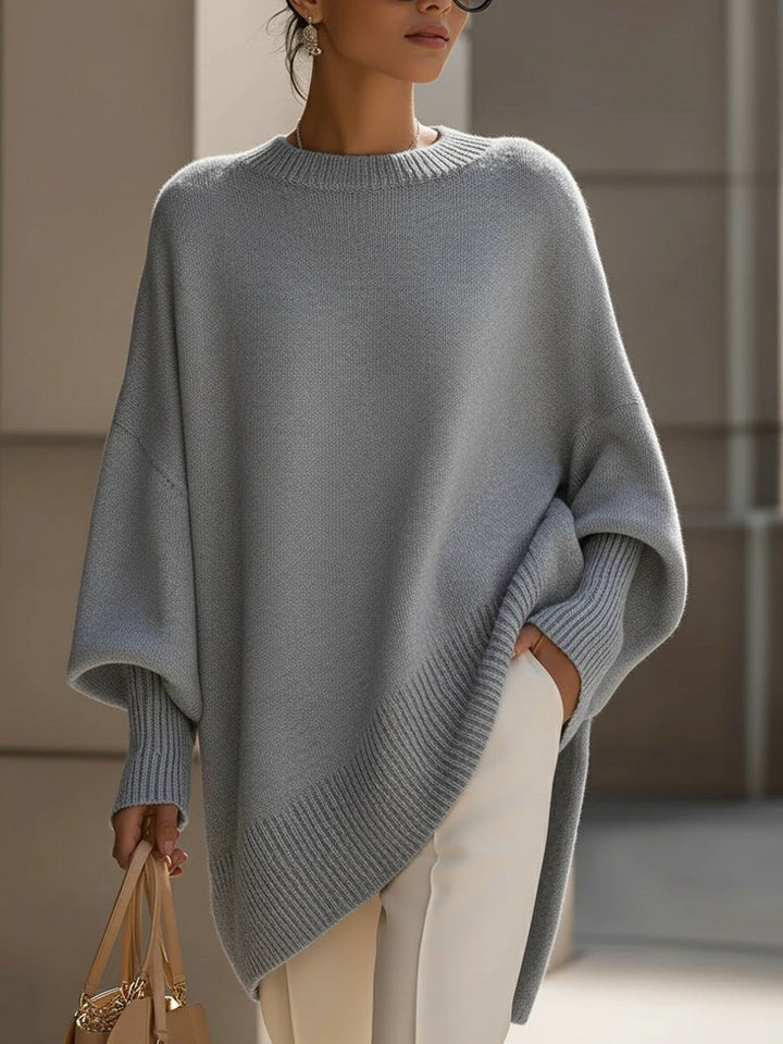 Bernadette Draped Oversized Knit Sweater Crew Neck for Women in Gray