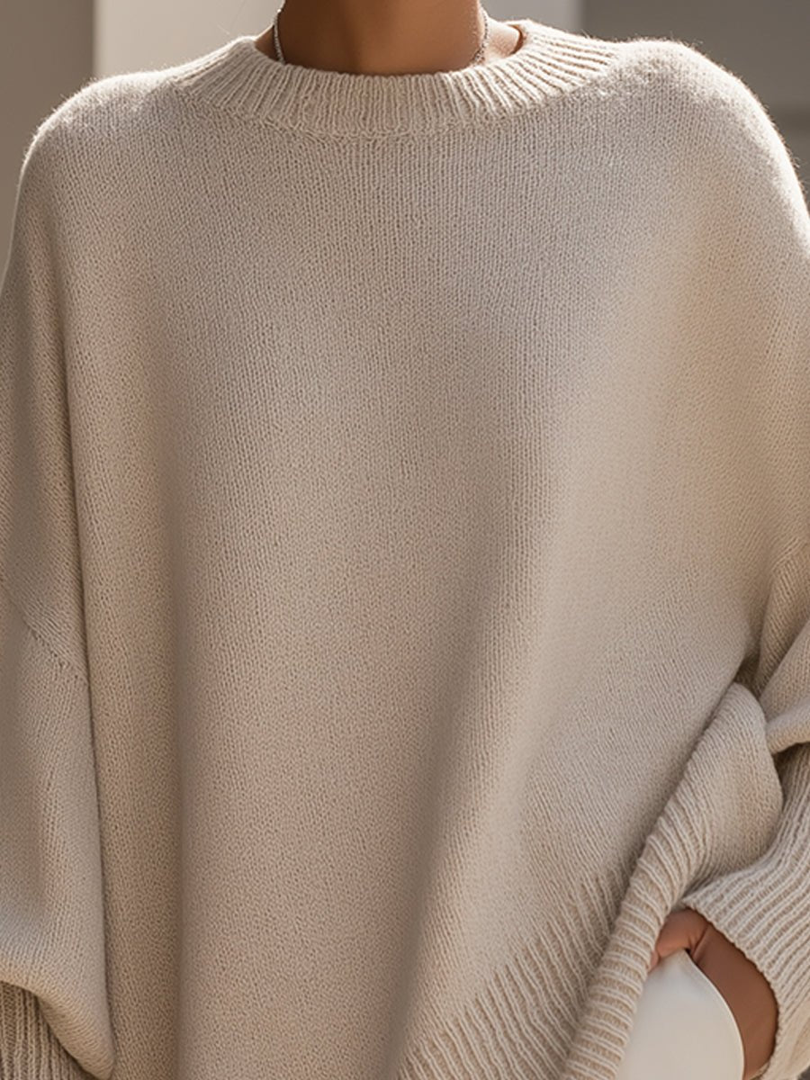 Bernadette Draped Oversized Knit Sweater Crew Neck for Women, view 8