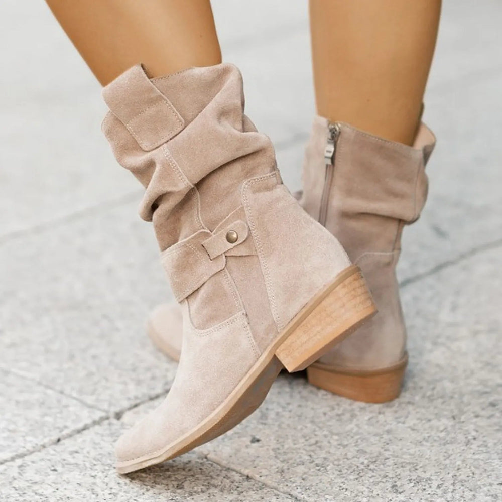Slouch Suede Mid Calf Boots — knee high boots for women in black