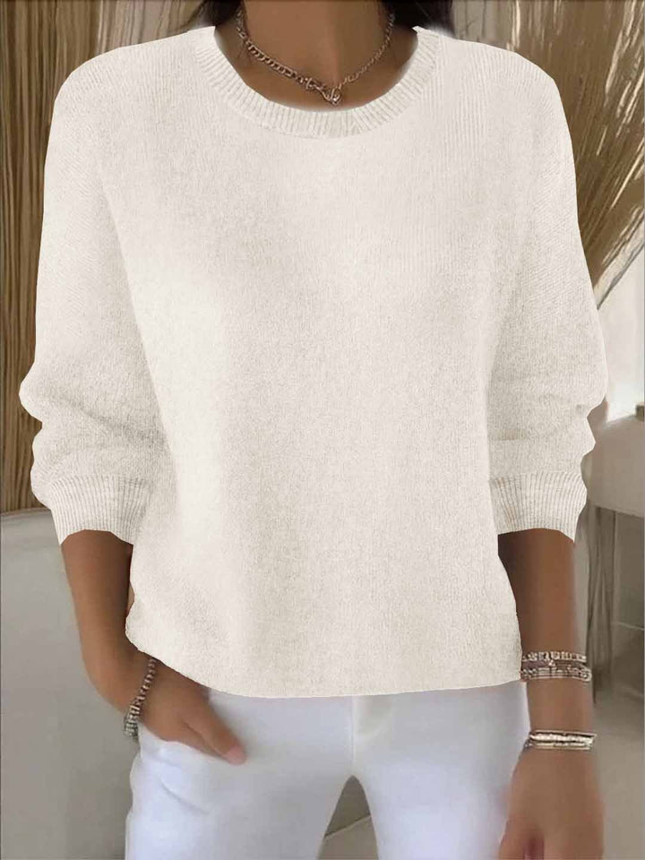 Delia Relaxed Crew Neck Knit Sweater Cotton for Women in Apricot