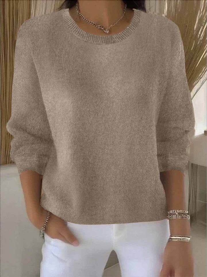 Delia Relaxed Crew Neck Knit Sweater Cotton for Women in Khaki